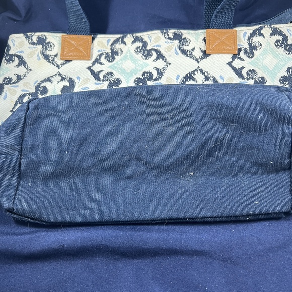 Thirty-One Tote Bag Purse Blue White Patterned Everyday Zipper Closure Boho Chic - Picture 4 of 6